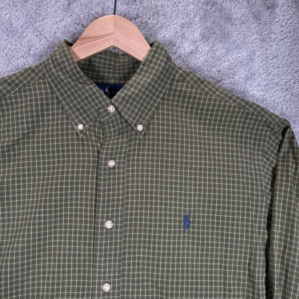 Vintage Polo Ralph Lauren Shirt Mens L Green Plaid Long Sleeve Button Down 90s